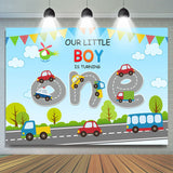 Allenjoy Cartoon Vehicle With Highway 1St Birthday Backdrop