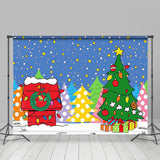 Allenjoy Cartoon Xmas Trees Star Red House Christmas Backdrop