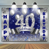 Allenjoy Celebrate Silver Navy Blue 40Th Birthday Backdrop