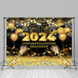 Allenjoy Champagne Black Gold Ballloons Graduation Backdrop