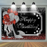 Allenjoy Champagne Glass Heels Balloons Happy Birthday Backdrop