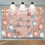 Allenjoy Champagne Golden Silver Balloon Light Birthday Backdrop