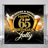 Allenjoy Cheers Glitter Black Custom 65Th Birthday Backdrop