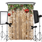 Allenjoy Christmas Red Silver Gift Ball Wood Party Backdrop