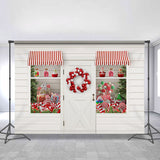 Allenjoy Christmas Shop And White Stripe Christmas Backdrop