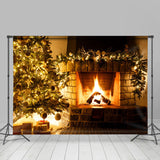 Allenjoy Christmas Tree And Fireplace Cozy Christmas Backdrop