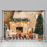 Allenjoy Christmas Tree And Fireplace Light Christmas Backdrop