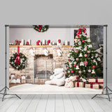 Allenjoy Christmas Tree Polar Bear Wreath Christmas Backdrop