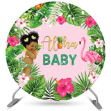 Allenjoy Circle Aloha Pineapple Flamingo Baby Shower Backdrop