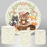 Allenjoy Circle Animals Flower Leaves Happy Birthday Backdrop