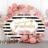 Allenjoy Circle Black Stripe Pink Flower Graduation Backdrop