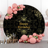 Allenjoy Circle Black Yellow Flower Happy Birthday Backdrop