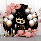 Allenjoy Circle Crown And Balloons Happy Birthday Backdrop