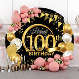 Allenjoy Circle Gold Glitter Black 100Th Birthday Backdrop