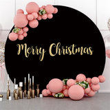 Allenjoy Circle Gold Glitter Black Merry Christmas Backdrop