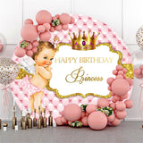 Allenjoy Circle Gold Glitter Pink Princess Birthday Backdrop