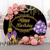 Allenjoy Circle Golden Paris Tower Balloon Birthday Backdrop