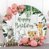 Allenjoy Circle Green Leaves Animal Happy Birthday Backdrop