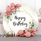 Allenjoy Circle Green Leaves Glitter Happy Birthday Backdrop