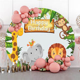 Allenjoy Circle Jungle And Animals Happy Birthday Backdrop