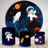 Allenjoy Circle Little Astronaut Galaxy Birthday Party Backdrop