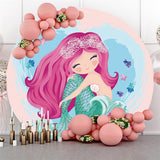 Allenjoy Circle Mermaid Princess Happy Birthday Party Backdrop