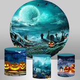 Allenjoy Circle Moon Pumpkin Lantern Happy Halloween Backdrop