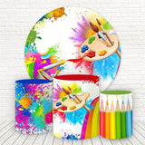 Allenjoy Circle Paintbrush Doodle Round Birthday Backdrop Kit