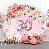 Allenjoy Circle Pink Flowers Glitter 30Th Birthday Backdrop