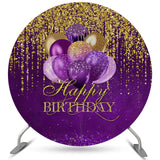 Allenjoy Circle Purple Balloons Glitter Happy Birthday Backdrop