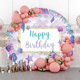 Allenjoy Circle Purple Blue Mermaid Happy Birthday Backdrop