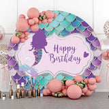 Allenjoy Circle Purple Cyan Mermaid Scales Birthday Backdrop