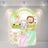 Allenjoy Circle Rainbow And Animals Happy Birthday Backdrop