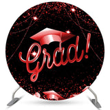 Allenjoy Circle Red Glitter Black Happy Graduation Backdrop