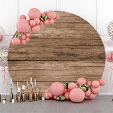 Allenjoy Circle Retro Wooden Plank Simple Birthday Backdrop