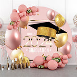 Allenjoy Circle Rose Gold Balloons Happy Graduation Backdrop