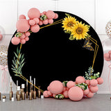 Allenjoy Circle Sunflower Golden Hexagon Happy Birthday Backdrop