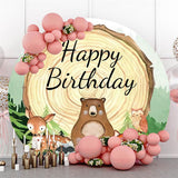 Allenjoy Circle Wooden Cute Animals Happy Birthday Backdrop