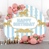 Allenjoy Circus Gold Carousel Stripes Round Birthday Backdrop