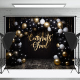 Allenjoy Classic Black Gold Balloon Congrats Grad Backdrop