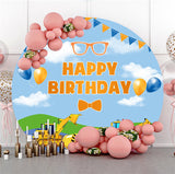 Allenjoy Cloud Flag Balloons Trucks Round Birthday Backdrop