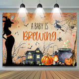 Allenjoy Cobweb Pumpkin Halloween Brew Baby Shower Backdrop