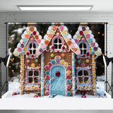 Allenjoy Colorful Gingerbread House Snow Bokeh Christmas Backdrop