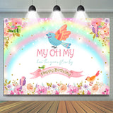 Allenjoy Colourful Floral Birds Rainbow Birthday Backdrop