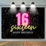 Allenjoy Confetti Gold Black Happy Sixteen Birthday Backdrop