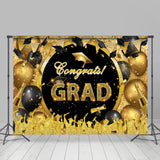 Allenjoy Congrats Black Gold Balloons Graduation Backdrop