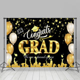 Allenjoy Congrats Black Gold Stars Caps Graduation Backdrop