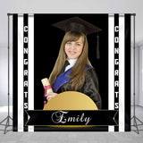 Allenjoy Congrats Black Stripe Custom Graduation Backdrop