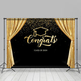 Allenjoy Congrats Golden Curtain Black Graduation Backdrop