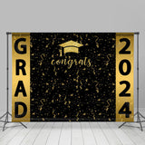 Allenjoy Congrats Golden Ribbons Black Graduation Backdrop